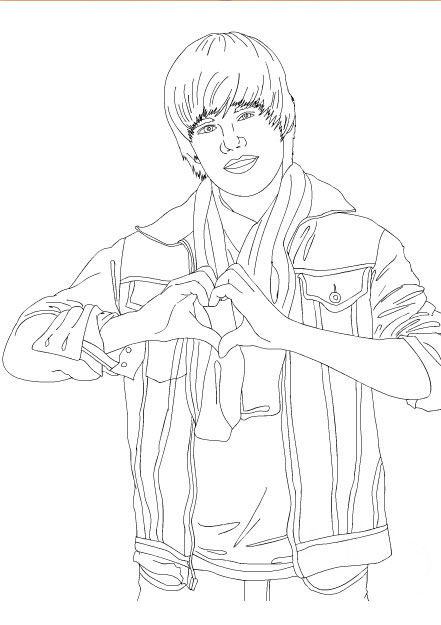 coloriage justin bieber fait un coeur avec ses mains